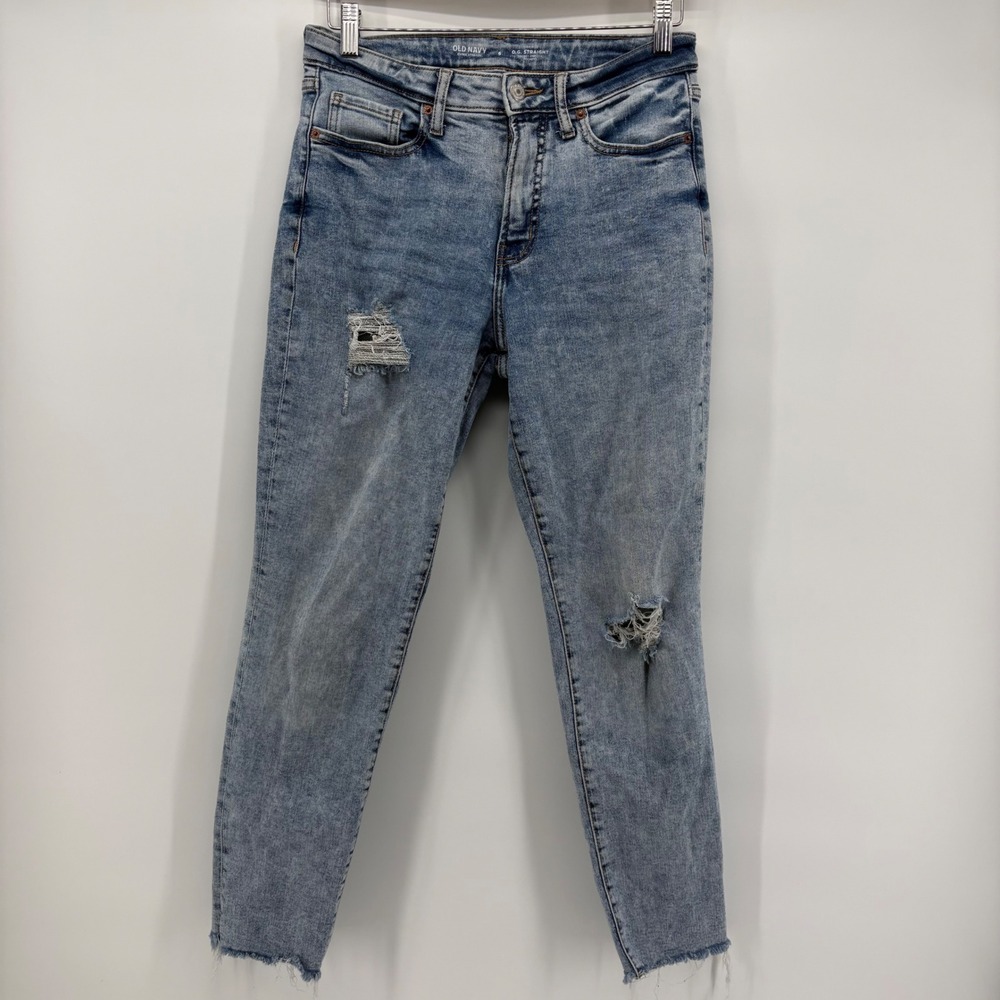 Old Navy O G Straight Jeans Womens‎ Size 6 Light Wash Distressed Raw Hem